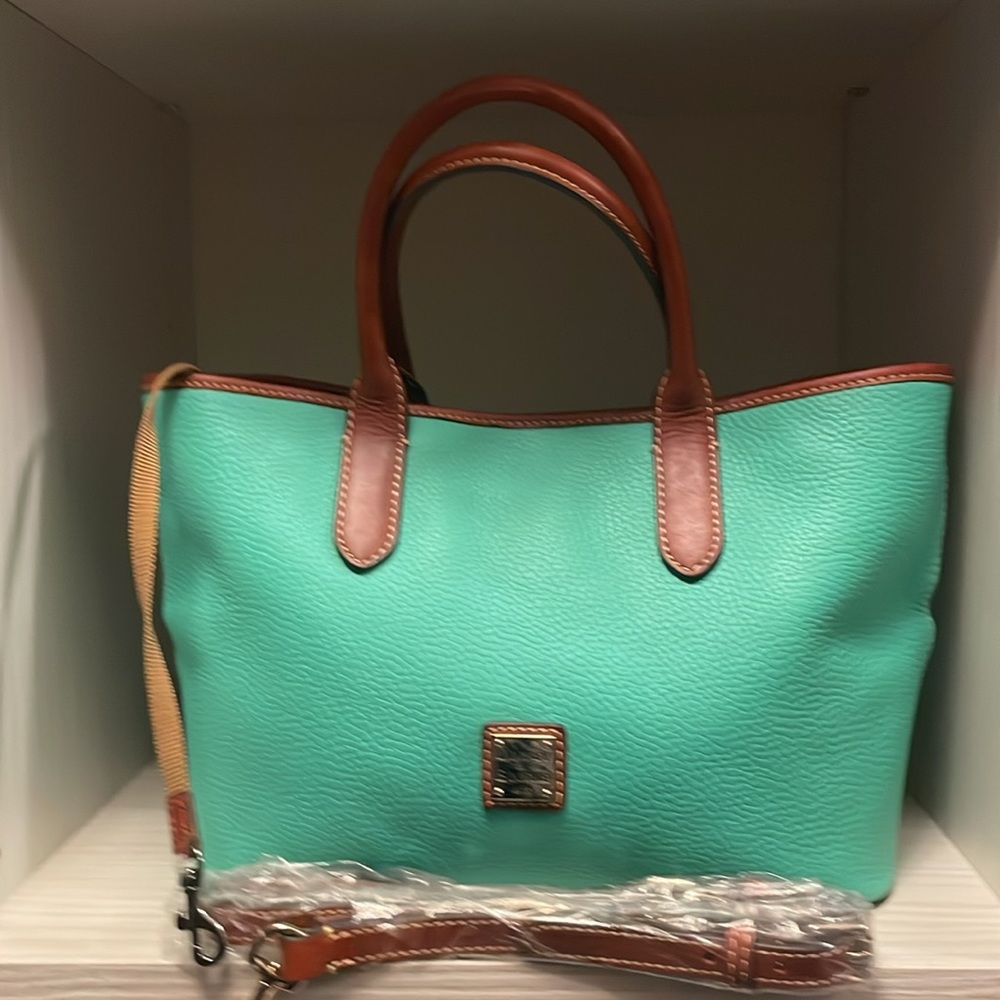 Dooney & Bourke Turquoise Satchel with Brown Trim